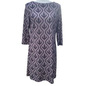 LBISSE Shift Dress Womens Large Grayish Taupe Black Abstract Print Knee‎ Length